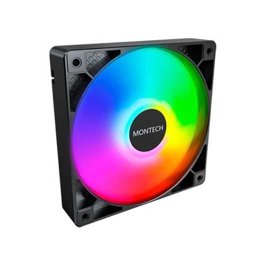 Image of MONTECH GF120 ARGB PWM 120mm Fan - High Airflow, Quiet Hydraulic Bearing, Sleek Black Design, 800-1600RPM, 4-Pin - Black