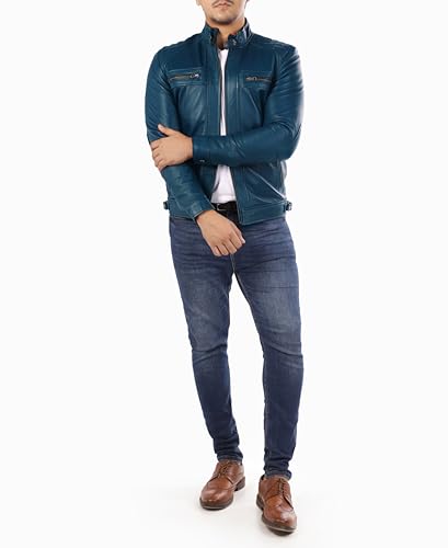 Image of Jild Signature Diamond Style Lambskin Leather Jacket Men - Premium Leather Cafe Racer Vintage Look Motorcycle Jacket Men