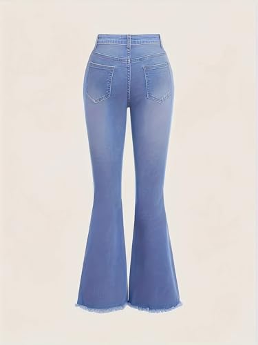 Girl's Classic Vintage Blue Flare Bell Bottom Jeans Mid Rise Denim Pants with Pockets2