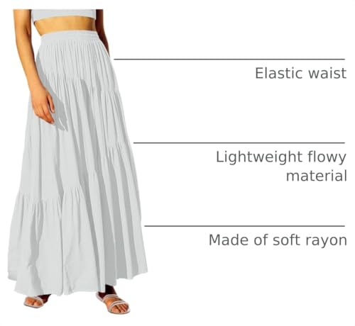 Image of ANRABESS Women's Boho Elastic High Waist Pleated A-Line Flowy Swing Asymmetric Tiered Maxi Long Skirt Dress with Pockets
