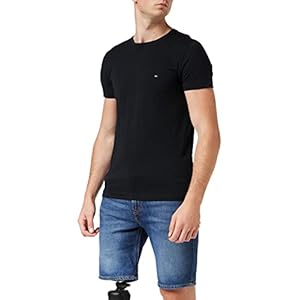 Tommy Hilfiger Homme T-shirt Core Stretch Slim Cneck Tee Noir (Flag Black 083) Medium