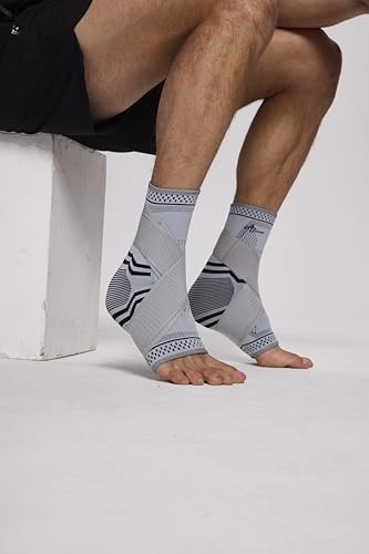 Image of ABIRAM Ankle Brace for Men & Women - Adjustable Compression Sleeve with Wrap, Stability Support & Relief for Sprained Ankle, Plantar Fasciitis & Achilles Tendonitis - Breathable Running & Sports Gear