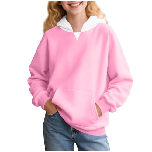 DDAPJ pyju Girls Cute Hoodies Colorblock Hooded Sweatshirts 2025 Fall Casual Tops Lightweight Pullover with Pocket
