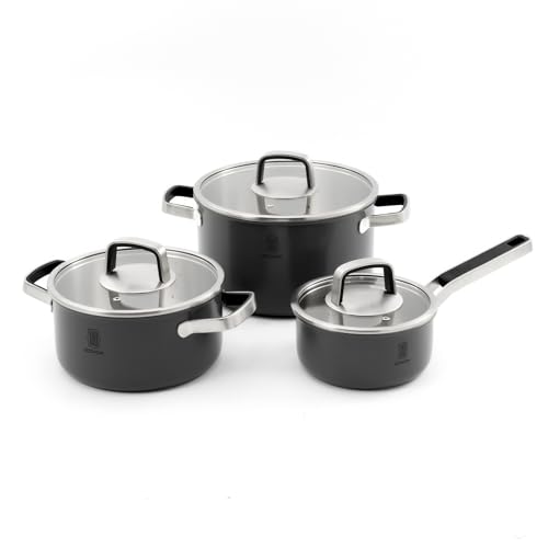 ROYDX Stainless Steel Pot Set, 6-Piece Saucepan Set with Glass Lids Cookware Set and Stay Cool Handle Induction Cooking Pot for All Hobs and Oven-Safe, Sauce Pan Uncoated (Shadow Gray)