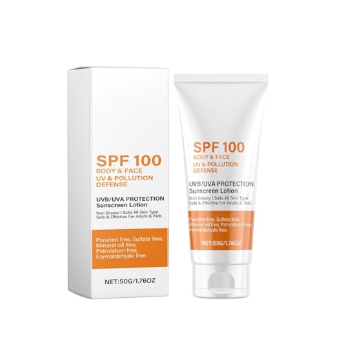 Protector solar facial SPF100, loción de protección solar para todo el cuerpo con protección UV, antienvejecimiento e hidratante, protector solar calmante, no graso