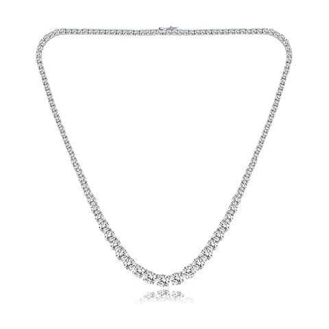 MDFUN Tennis Necklace 18K White Gold Plated | Graduated 3.0-6.0mm Round Cubic Zirconia Cut Faux Diamond Tennis Chain for Women and Men 18nches Cover
