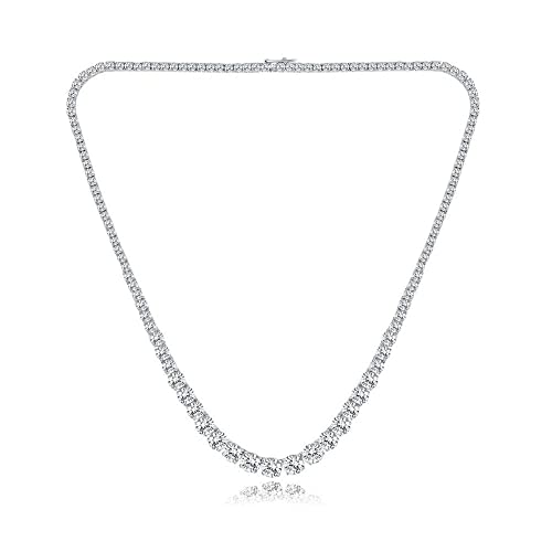 MDFUN Tennis Necklace 18K White Gold Plated | Graduated 3.0-6.0mm Round Cut Cubic Zirconia Faux Diamond Tenni Necklace for Women and Men 14-26 inches