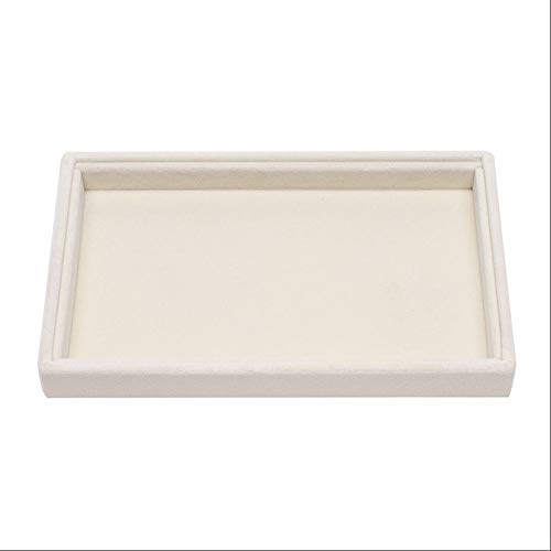Stackable Jewellery Organiser Tray Velvet Jewelry Drawer Organiser Display Storage Box for Necklace Ring Earring (Beige,21 x 12.5 x 2.5 cm)