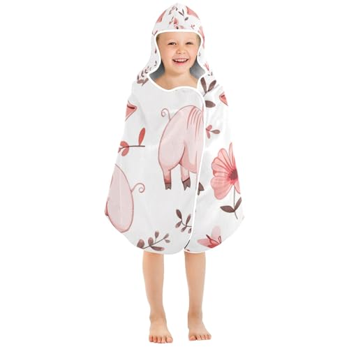 Image of Cute Pig Animal Hooded Beach Towel for Kids, Kids Bath Hooded Towels for Boys Girls, Super Soft Absorbent Bathrobe with Hood for Swin Pool 50 inchx23.5 inch