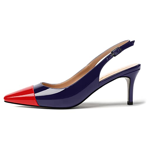 MERRORI Women's Party Two Tone Patent Square Toe Sexy Slingback Buckle Stiletto Mid Heel Pumps Shoes 2.5 Inch2