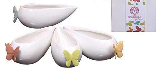 4 Pezzi Bomboniera Utile Salsiera In Porcellana Collezione Butterfly Con Gift Box