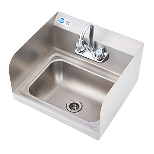 WILPREP Commercial Stainless Steel Sink for Hand Washing, NSF Commercial Utility Sink with Faucet and Side Splash, Wall Mount Kitchen for Restaurant Bar RV Bathroom Laundry Room (17 x 15 Inches)