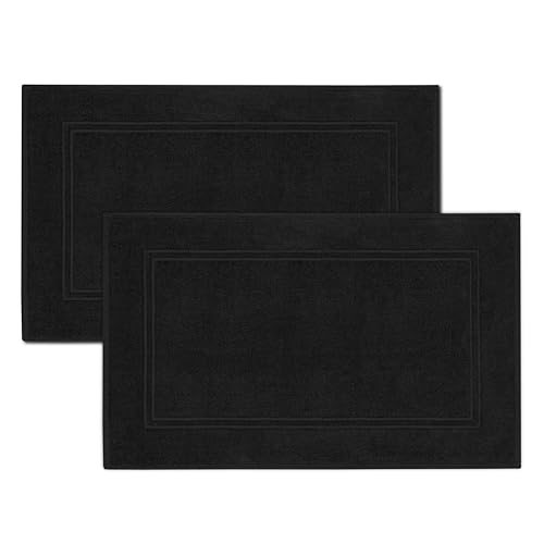 Tens Towels Pack of 2 Bath Mats 100% Cotton, 20 x 32 Inches, Super Absorbent, Hotel Quality Premium Floor Towels, Luxurious, Soft & Quick Dry, Not a Bathroom Rug, Black