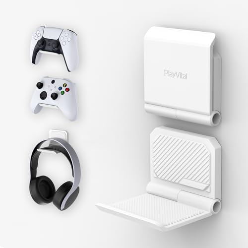 PlayVital FOLD Controller Holder Wall for ps5 ps4 Xbox Switch 2 Pro Headset, 2 Pack Universal...