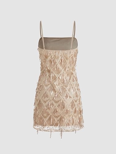 CIDER Sequins Square Neck Geometric Tassel Mini Dress4