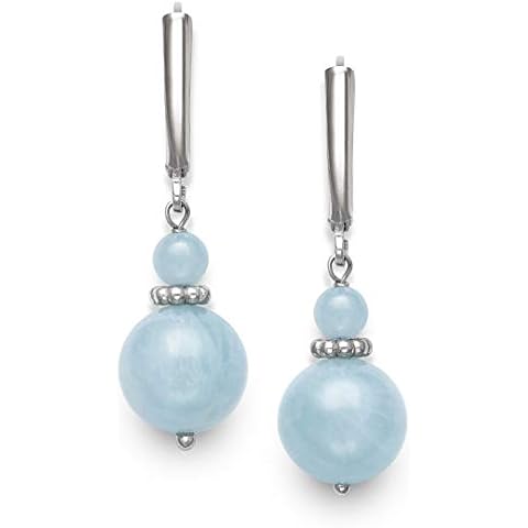 Sterling Silver Natural Milky Aquamarine Beaded Gemstone Drop Dangle Earrings Cover