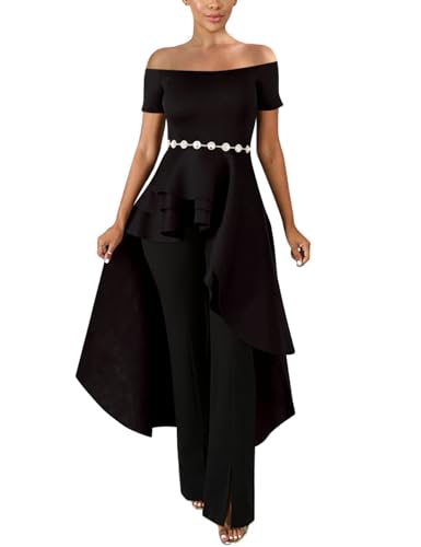 Lrady Womens Off Shoulder Tops High Low Short Sleeve Ruffle Peplum Tunic Party Blouse Casual Shirt Dress4