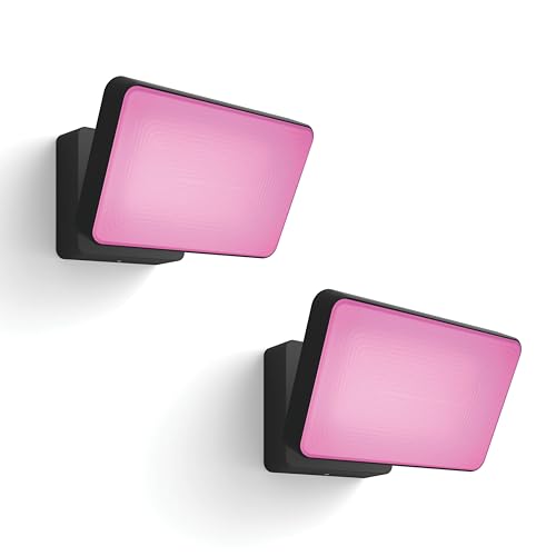 Philips Hue Discover Lot de 2 projecteurs (Noir) - Luminaire exterieur - Lumière blanche et colorée - Hue White and Color Ambiance