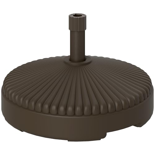 Outsunny Base para Sombrilla Redonda, Pie para Sombrilla, Soporte para Parasol Rellenable con Arena 28 kg o Agua 23 L, para Terraza, Jardín, Marrón