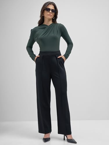 Image of Tokyo Talkies Wide Leg Relaxed fit Korean Pants |Ultra Soft|High Rise Pleated Trousers |Workwear|Formal All Day wear