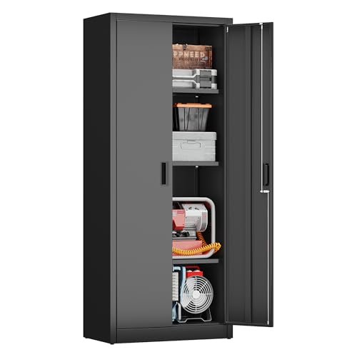 LOCENHU Armoire de classement en métal avec 3 étagères en fer réglables en hauteur, tôle d'acier revêtue par pulvérisation, convient pour garage et...