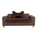 CRITTER SITTERS 43” Faux Leather Ped Bed in Brown, Durable Washable Sofa Couch for Large Cats & Dogs, Must Have Essential Furniture Accessory for Kittens & Puppies