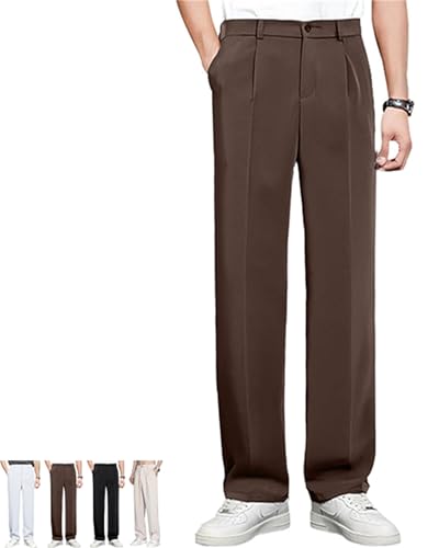 Dualego Super Stretch Ice Silk Comfort Everyday Pant, Easemotions Men's High Stretch Straight Fit Pants