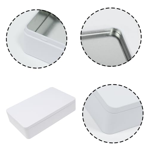 Image of White Metal Tin Box with Lid, 8.5 x 5.3 x 1.9 Inch Rectangular Empty Tin Box for Home Storage