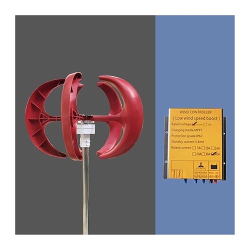 5KW 3KW Vertical Axis Wind Turbine Generator with MPPT Controller - Permanent Magnet Maglev Power Solution for Home, Farm, and Industrial Energy Needs (Red, Model 2, 24V, 3KW)