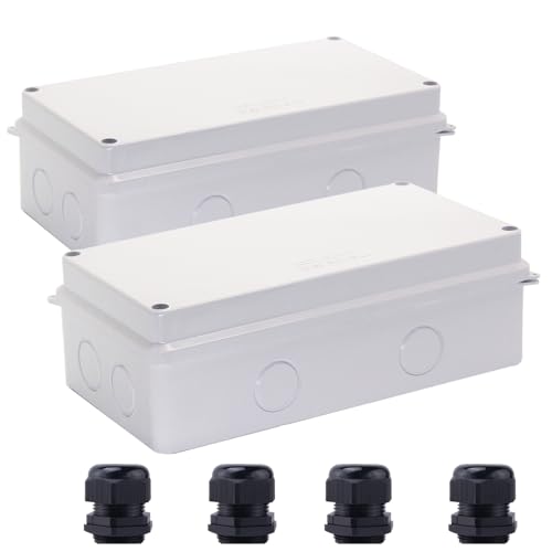Image of Electrical Box, Outdoor Waterproof Box IP65 Junction Box with Reserved Holes,ABS Plastic Project Box Power Cord Enclosure White 2Pcs 7.9 x 3.4 x 2.8 inch(200x100x70mm)