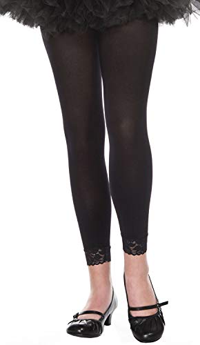 ToBeInStyle Girl’s Footless Opaque Layering Nylon Tights with Floral Lace Bottom Trim