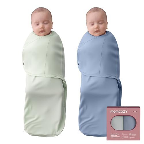 Momcozy Baby Swaddles for 0-3 Months, Noiseless Fasteners & Easy Wrap Design, Perfect for New Parents, Unisex Gift Set of 2, Green & Blue