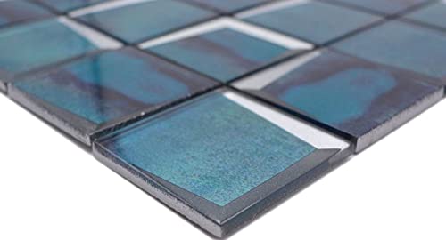Piastrelle a mosaico in vetro combinato effetto 3D blu da parete per cucina MOS88-XB10_f