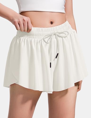 Image of BOOPH Girls Flowy Shorts Kids Athletic Butterfly Shorts with Pockets 2-in-1