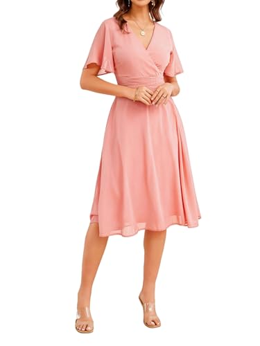 Image of Women's Summer Elegant Chiffon Wrap V Neck Aline Dress