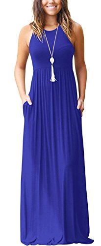 Image of EUOVMY Women's Sleeveless Dress Casual Plain Loose Summer Long Maxi Dresses with Pockets