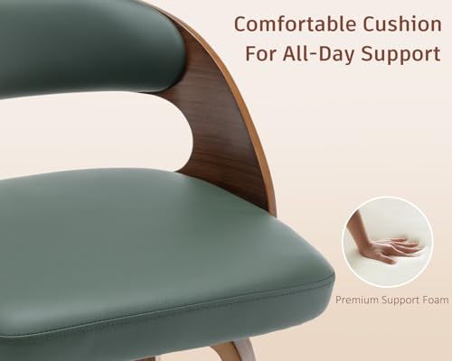 Image of AQG Swivel Bar stools Set of 1 Bar Chairs 30 inch Counter Height Mid-Century Modern Bentwood Barstool PU Leather Upholstered Bar Chair with Back and Footrest, for Bar, Cafe, Dining, Kitchen Island, Green