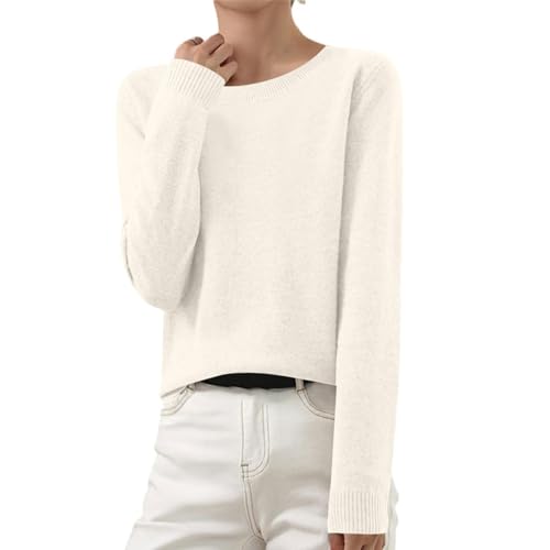 OIOLOYJM Fall Cashmere Sweaters for Women 2025 Crewneck Long Sleeve Tops Knitted Pullovers Lightweight Merino Wool Sweater