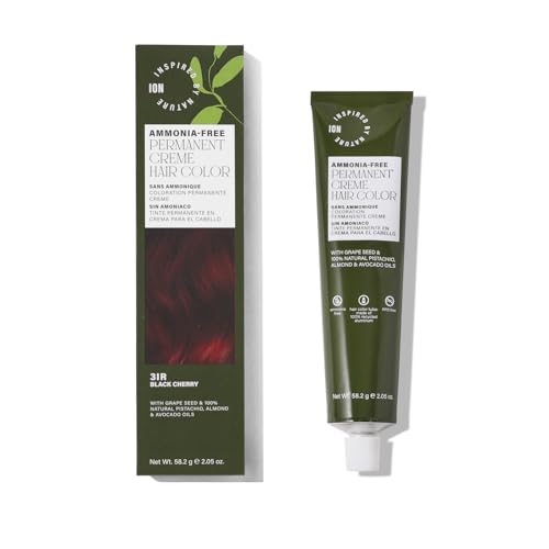 ion Inspired By Nature Permanent Hair Color Black Cherry 3IR, made from 100% naturallyderived polymers, cruelty free, vegan, PPD free, recyclable packaging, 2.05 oz