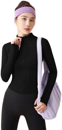 Women's Long Sleeve Workout Jacket Black Peach Velvet Stylish and Versatile Design Ideal for Yoga Running and Everyday Wear