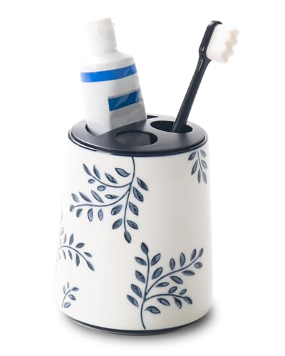 Ceramic Vintage Toothbrush Holder Cute Blue and White Toothbrush Cup