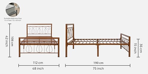 Image of Kovu Metal Single Size Bed Without Storage | Wrought Iron Single Bed with Headboard & Footboard| Sturdy Powder Coated Platform Cot for Bedroom, Living Room, (Kovu Brown)