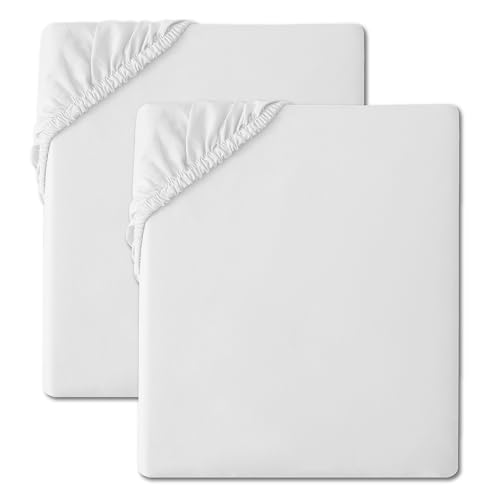 2 Pack Fitted Sheet Soft Microfibre Bed Sheets Wrinkle Resistant Breathable & Easy Care Elasticated Corners for Secure Fit White (Double-135X190)