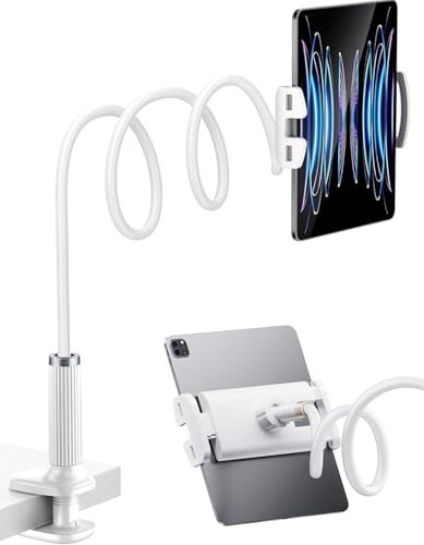 Ding Yongliang Schwanenhals Tablet Halterung - Tablet Halter 360°Drehbarer Sockel Handyhalterung für Tisch, Ständer für Ipad/Handy/Switch/Galaxy Tabs/Kindle Fire HD usw, 100cm Gesamtlänge (Weiß)
