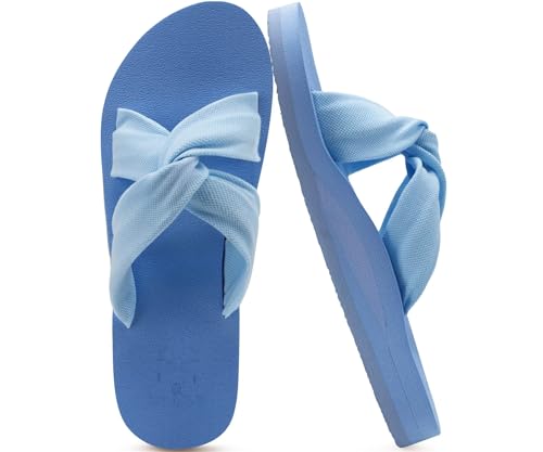 KuaiLu Womens Dressy Sandals Arch Support Yoga Mat Memory Foam Comfortable Cushion Walking Cross Slides Ladies Summer Beach Pool Slip on Orthotic Travel Essentials Outfits Slippers Navy Blue 10