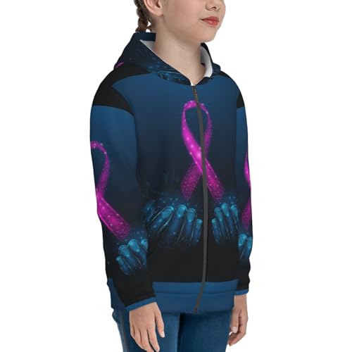 Pink Ribbon Awareness Kid Hoodies Boys Zip Up Sweatshirts Girls Pullover with Pocket4