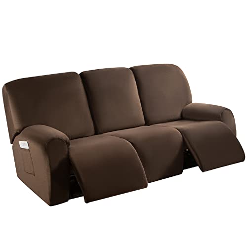 Fundas elásticas para sofá reclinable de terciopelo para silla reclinable de 1/2/3 plazas, con bolsillo lateral, protector de muebles para sala de estar (café, 3 plazas) Cover