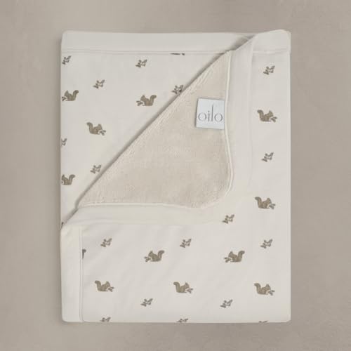 Image of Oilo Baby Blanket, Luxury Plush Chenille Backing & Organic Cotton Jersey Print, Double Layered, 30" x 40", Rolled Jersey Edge Trim, Infant & Toddler Size, Heirloom Organic Collection, Squirrel