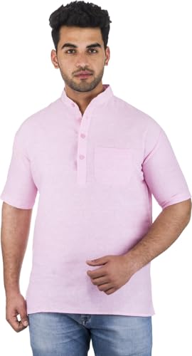 Image of Men's Cotton Short Kurta Without Pant | Mandarin Neck Short Kurta | Half Sleeve Casual Kurta | Traditional Ethnic Regular Kurta | Solid Plain Kurta for Men's (Pack of 1)
