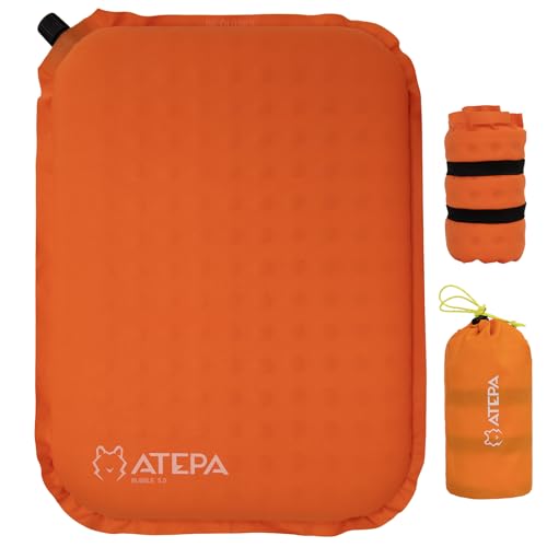ATEPA Inflatable Seat Cushion, Self-Inflating Portable Stadium Airplane Travel Foam Cushion Pad for Camping, Sports Events, Outdoor, Orange